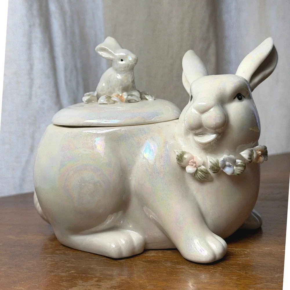 Vintage Ceramic Bunny Rabbit Jar Dish Planter